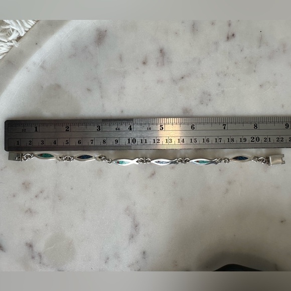 Vintage Taxco Sterling Silver Inlaid Stone Fish Link Bracelet M117 - Picture 4 of 8